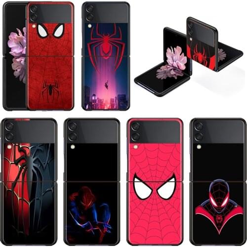 Shockproof Hard Fashion New Mobile Cover Marvel Spiderman Logo For Samsung Galaxy Z Flip 3 5G Black Fundas Phone Case