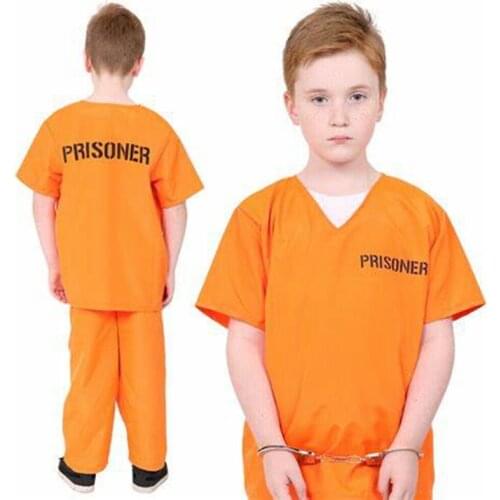 Purim Unisex Childs Orange Prisoner Costume Kids Fancy Dress Convict Toys Costume 3-9 years