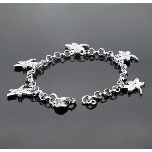 Silver Plated Five Dragonfly Bracelets Womens Wedding Engagement Party Jewelry Accessories Girlfriend Anniversary Gift