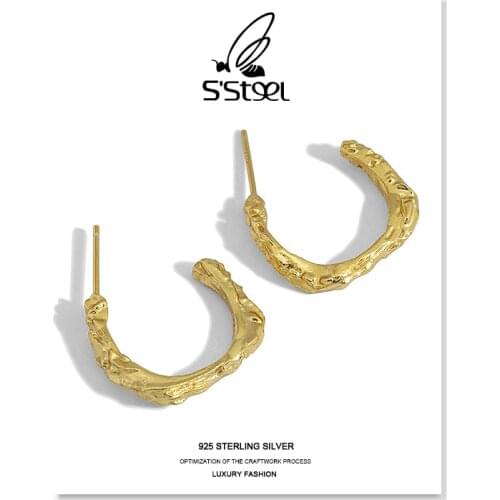 SSTEEL Trendy Stud Earrings For Women Sterling Silver 925 Earring Minimalist Irregular C-shape Earings Aretes De Mujer Jewelry
