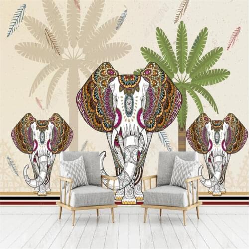 Thai Elephant Wall Paper 3D Thai Restaurant Coffee Shop Fast Food Restaurant Industrial Decor Background Mural Wallpaper 3D