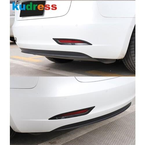 For Tesla Model 3 2018 2019 2020 2021 Carbon Fiber Rear Fog Light Cover Trim Tail Foglight Lamp Frame Trims Car Accessories 2pcs