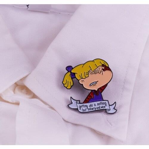 Getting Old Is Nothing But Misery And Woe Enamel Pin Sad Crying Girl Brooch Cute Cartoon Art Women Shirt Jacket Accessory Badge