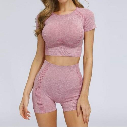 SALSPOR Women Yoga Seamless Suit Breathable Push Up Sportswear Gym Fitness Sets Running Yoga Practice Shorts Suits Woman