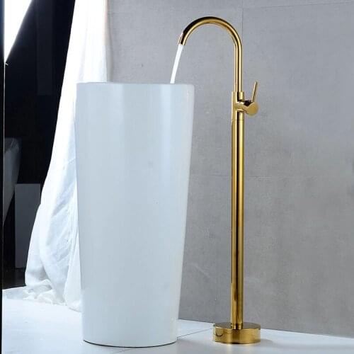 Gold Bathroom basin Faucet Brass Floor Decked Sink Mixer Hot and Cold Tap super long water drop design gold sink tap