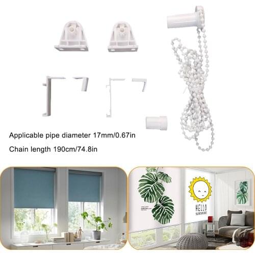 1 Set Roller Blind Part Bracket with 190cm Long Bead Chain for 17mm Tube Curtain Rolling Holder Clip home decoration Accessories