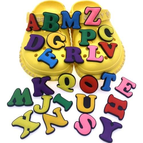 1PCS Colorful Shoes Charms Silicone For Kids Party Gifts Letter Croc Decoration Hole Slipper Accessories Wristband Buckle
