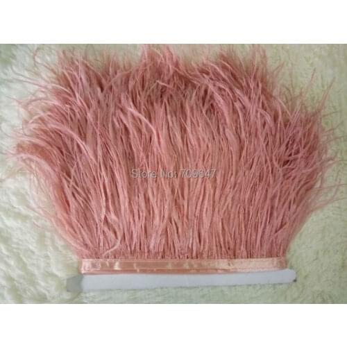 10 yards,watermelon red Coral ostrich feather trimming fringe on Satin Header 5-6inch in width for Wedding Dress,перо страусa