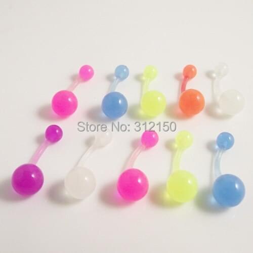 100pcs/lot UV acrylic flexible Glow in the dark belly ring press fit body piercing jewelry Navel ring
