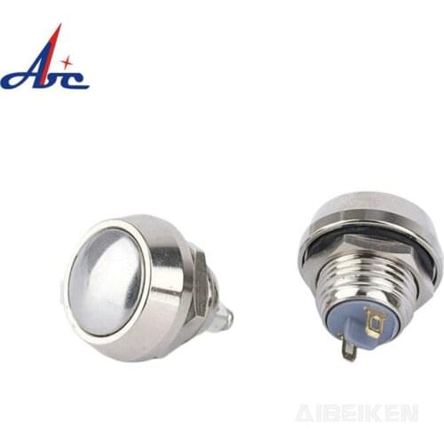12mm metal reset screw terminal push button waterproof nickel plated brass domed 1NO momentary button switch