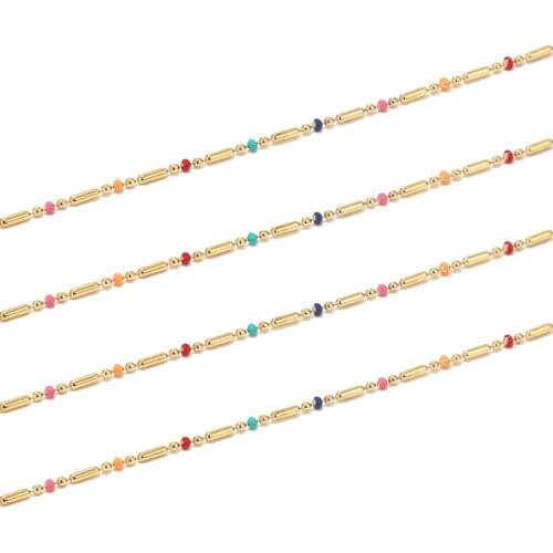 2Meters Gold Tone Stainless Steel 2mm Width Chains Mixed Beads Link Chain For DIY Necklaces Bracelets Jewelry Making Findings