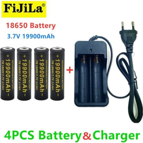 2021 New 18650 Battery High Quality 19900mAh 3.7V 18650 Li-ion batteries Rechargeable Battery For Flashlight Torch +Charger