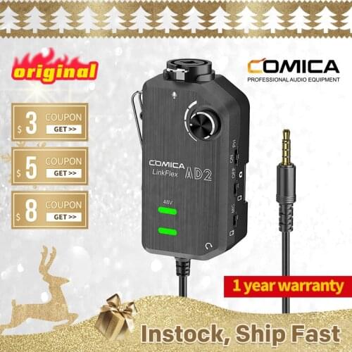 Comica AD2 LINKFLEX Microphone Adapter XLR 6.35mm 48V Phantom Real Time Monitor Guitar Interface Adaptor For IPhone IPad Mac