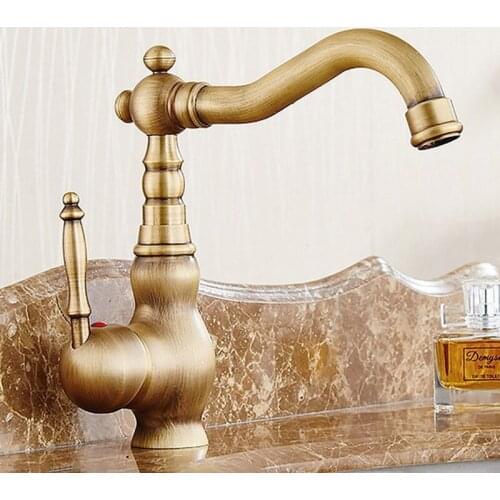 Antique Brass Single Lever Handle Swivel Kitchen Bathroom Sink Basin Faucet Mixer Taps aan002