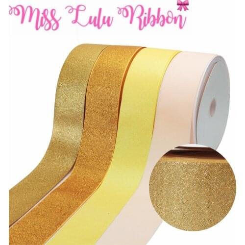 3"75mm Solid Full Glitter Printed Grosgrain Ribbon Gold DIY Christmas&Party Home Decoration Hair Bowknots 50yards/roll