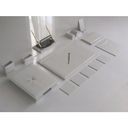 White Desk set office prestige vip desktop set quality leather desk set