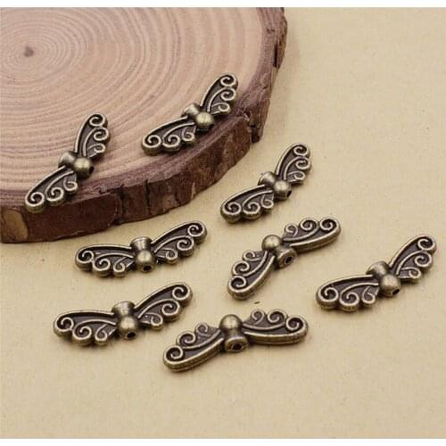 7x22mm Zinc Alloy Bronze Tone wing Beads For Necklace Bracelet DIY Jewelry Making Accessories Hole:1mm 50pcs/lot K05492