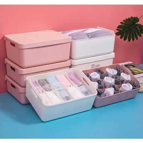 Household Plastic Underwear Storage Box with lid 10/15 Grids Wardrobe Closet Drawer Organizer For Ties Scarfs Socks