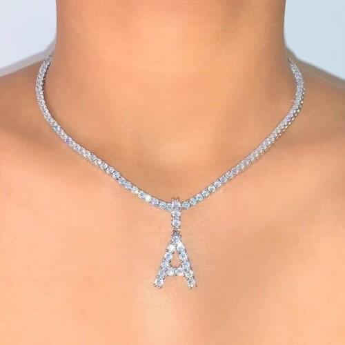 Hip hop Men women jewelry 2020 summer iced out cubic zirconia 5mm cz tennis chain Bubble Letter Alphabet Charm pendant necklace