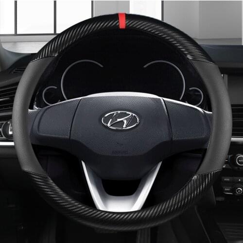 Leather Carbon Fiber Steering Wheel Cover for hyundai solaris veloster ix35 kona accent i40 santa fe ioniq getz Auto Accessories