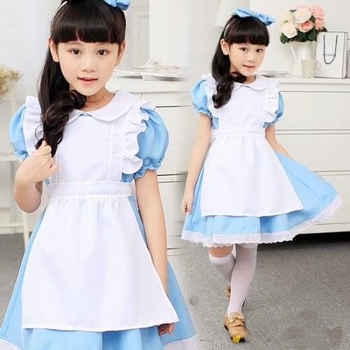 Children girl blue Alice Adventure Dream halloween costume for kids party lolita maid dress cosplay Fancy carnival costumes girl
