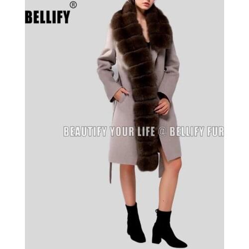 European Top quality ladies Big Real natural fox fur collar cashmere coats For Women