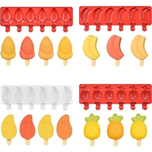 Food Grade Silicone Ice Cream Mold DIY Homemade Popsicle Molds Fruit Juice Ice Bar Mold Mango Banana strawberry Shape