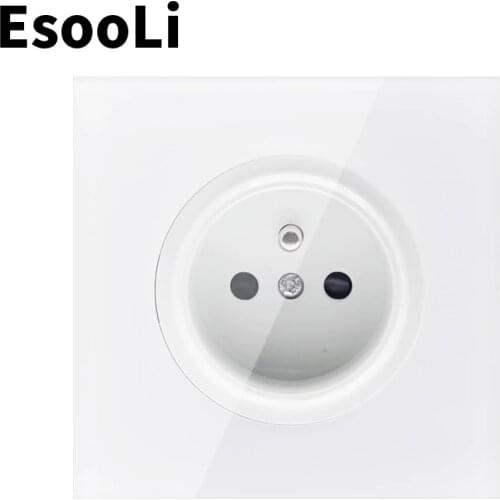 EsooLi French wall outlet Crystal Glass Panel 16A Wall Power Socket Outlet Grounded With Child Protective Lock French Standard