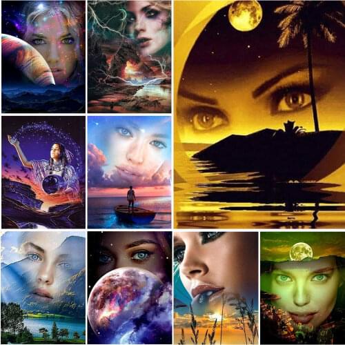 FIYO Full Square/Round Diamond Painting Mosaic Landscape Diamond Embroidery Eyes Woman Scenery Cross Stitch DIY Home Decor Gifts