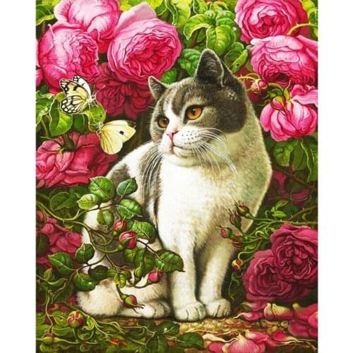 GATYZTORY DIY Painting By Numbers Flower Cat Oil Painting HandPainted Home Decor Gift Animal Canvas Drawing