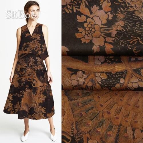 Chinese traditional bird printed 26mm heavy weighted gambiered guangdong silk fabric for women dress stoffen tessuti SP5958