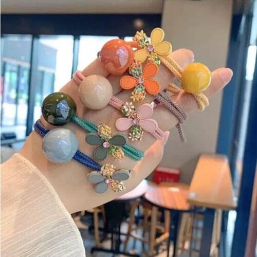 Korean Fashion Hair Tie Rings Scrunchy Elastic with Rhinestones Flowers Ponytail Holder Beautiful Hair Bands Hair Accessories