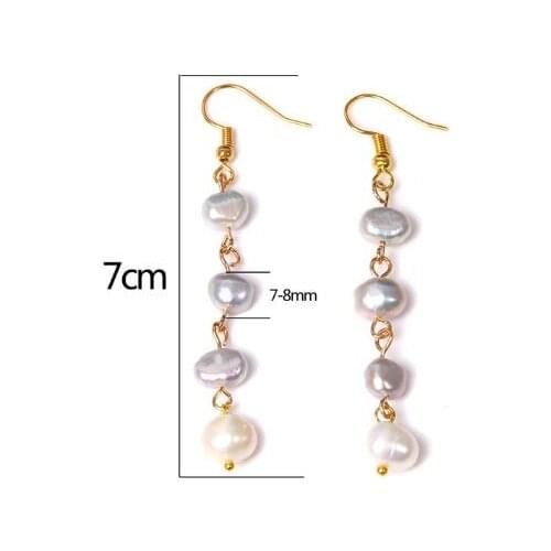 Favorite Pearl Earrings White Gray Baroque Genuine Freshwater Pearl Gold Color Silver Dangle Earring For Women Wedding Gift