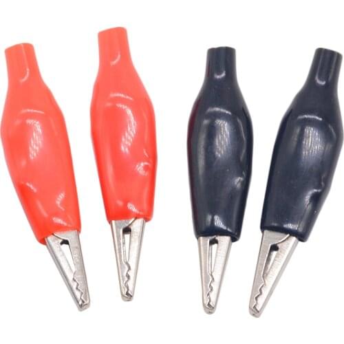 30PCS/Lot 28MM Metal Alligator Clip G98 Crocodile Electrical Clamp for Testing Probe Meter Black and Red with Plastic Boot