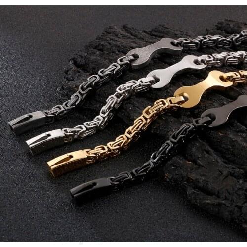 Fashion Punk Spanner Wrench Charm Bracelet Men Stainless Steel 22cm 4 Color Byzantine Chain Linking Wristband Jewellry 2021