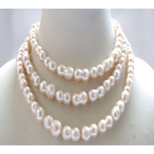 Fashion jewelry Free Shipping classic natural14-16mm south sea baroque white twins pearl necklace 925silver