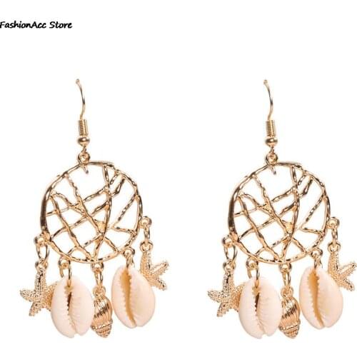 Sea Shell Tassel Drop Earrings For Women Bohemian Hollow Big Circle Geometry Earring Girl Summer Fashion Cowrie Jewelry