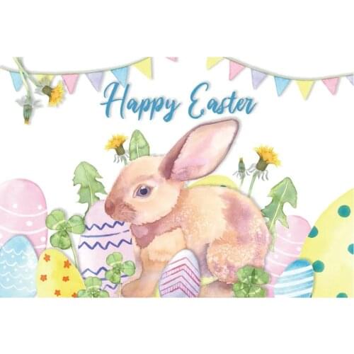 Easter Backdrop Cartoon Bunny Eggs Daisies Photography Background Family Holiday Party Decor Photo Booth Studio Prop