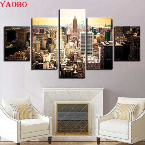 Full square round DIY diamond painting New York City Building landscape Cross Stitch diamond embroidery Rhinestone pictures 5pcs