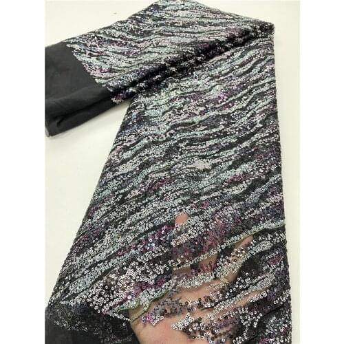 Latest Nigerian Sequins Lace African Mesh Fabric 2021 High Quality Embroidery Women Lace Fabric Dress 5 yards/piece 4096B-2