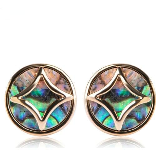 OI Simple Round Button Shape Shell Stud Earrings Ouro color Lady Ear Accessories Bijoux orecchini aretes boucle d'oreille