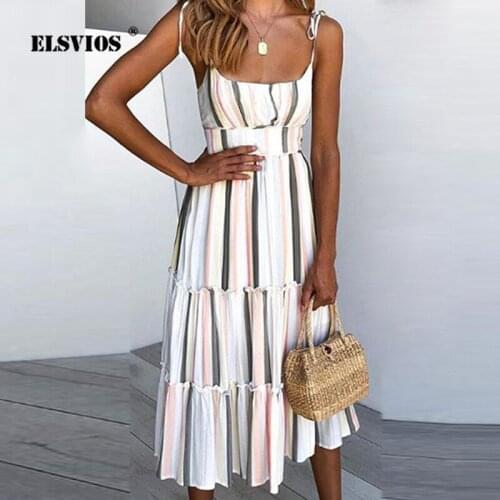 Off Shoulder Backless Vintage Sundress 2020 Summer Boho Beach Dresses Women Casual Striped Print A-line Midi Party Dress Vestido