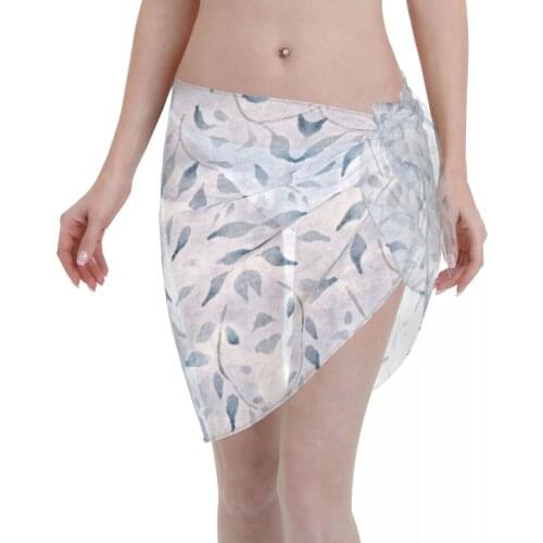 Sexy Women Beach Swimwear Pareo Scarf Cover Up Wrap Kaftan Sarong Beach Wear Blue Floral Bikinis Cover-Ups Skirts