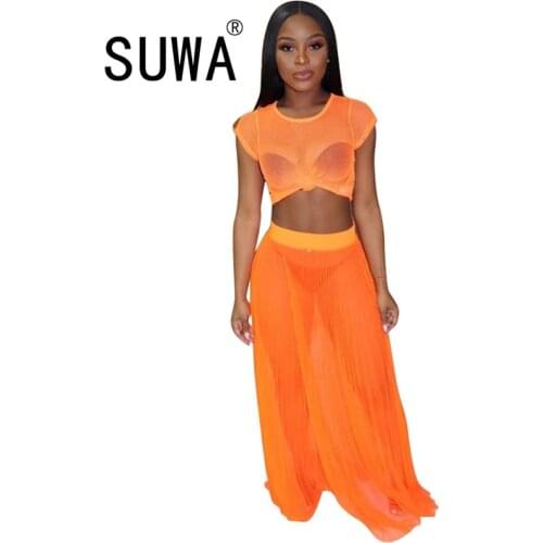 Sexy Club 2 Piece Outfits For Women Matching Sets Short Sleeve Pullover T-Shirt Top Elegant Boho Midi Pleated Skirts Party Dress