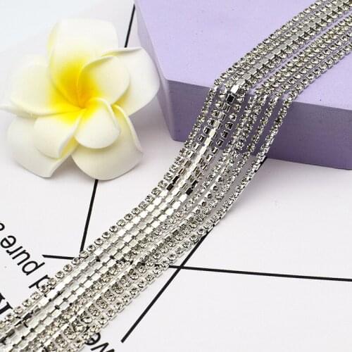 Sewing Glass Rhinestones Cup Chain Crystal Silver Claw White Color for Dress DIY Nails Shoes Decoration 2 Yards/Pack New Arrival