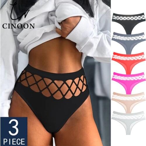 CINOON 3Pcs/Lot Hollow Out Lingerie Seamless Sexy Panties Women Elasticity Underwear Temptation Middle-waist G String Underpant