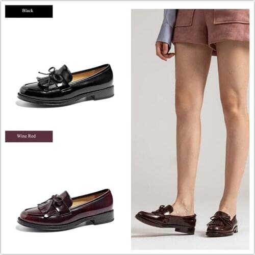 Single Women Shoes Genuine Leather Casual Round Toe College Style Spring/Autumn Ladies Loafers Flat Slip-On Solid