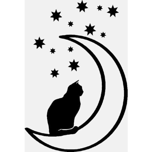 Dawasaru Cartoon Creative Decal Cat Moon and Stars Car Sticker Laptop Suitcase Truck Motorcycle Auto Decoration PVC,15cm*10cm