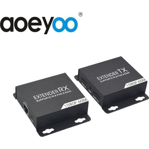 AOEYOO HDMI Extender 50M with HDMI Loop Out&IR Amplifier POC Over Ethernet Cat6/7 Lossless HDMI Transmitter and Receiver