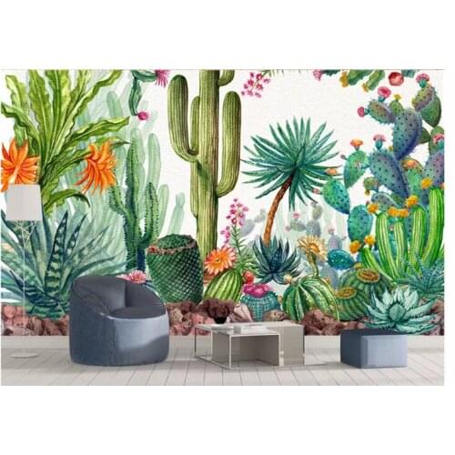Vintage personality stereo wallpaper Nordic style tropical rainforest plant cactus background wall papers home decor